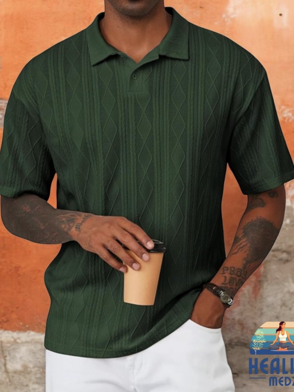 Mens Small Polo Shirt Textured Knit Button Casual Short Sleeve